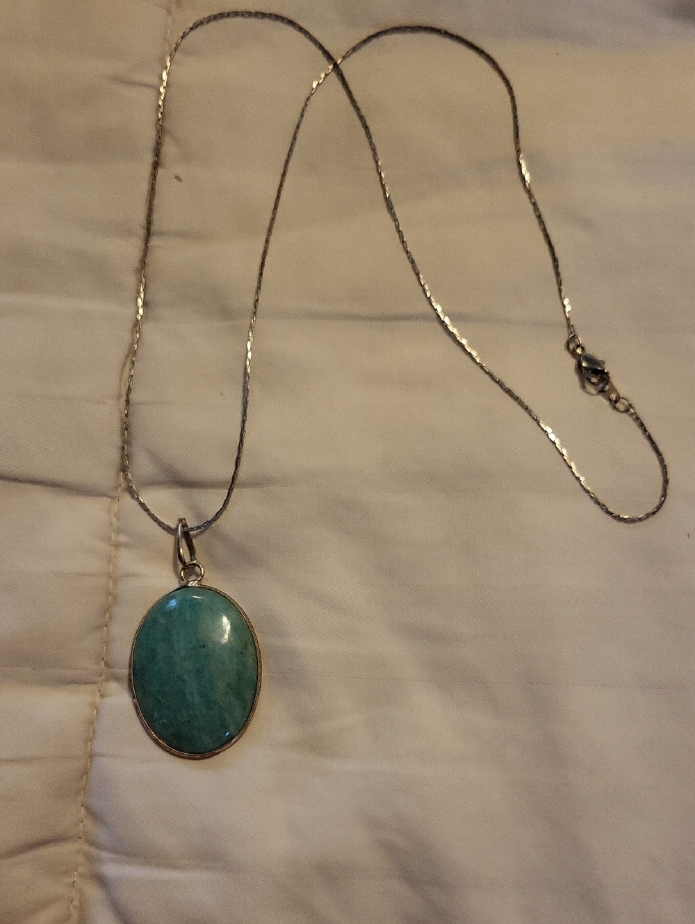 Source Unknown Oval Aqua-Green Stone Pendant Necklace - Silver Tone